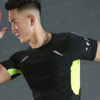 Gym Fitness T shirt Men's Short Sleeve Summer Boxing Jersey Legging Men Rashguard Compression Pants Quick Dry Tight T-shirts Men
