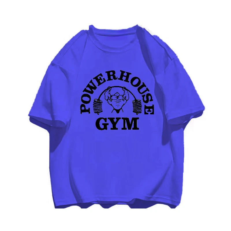 Summer Gym 100% Cotton Men's T-shirt Letter Weightlifting Printed Round Neck High Quality Street Outdoor Short Sleeve