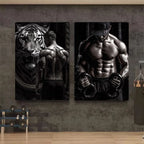 Gym Motivation Muscle Man with Tiger Bodybuilding Fitness Art Poster Canvas Painting Wall Print Picture for Home Gym Decor