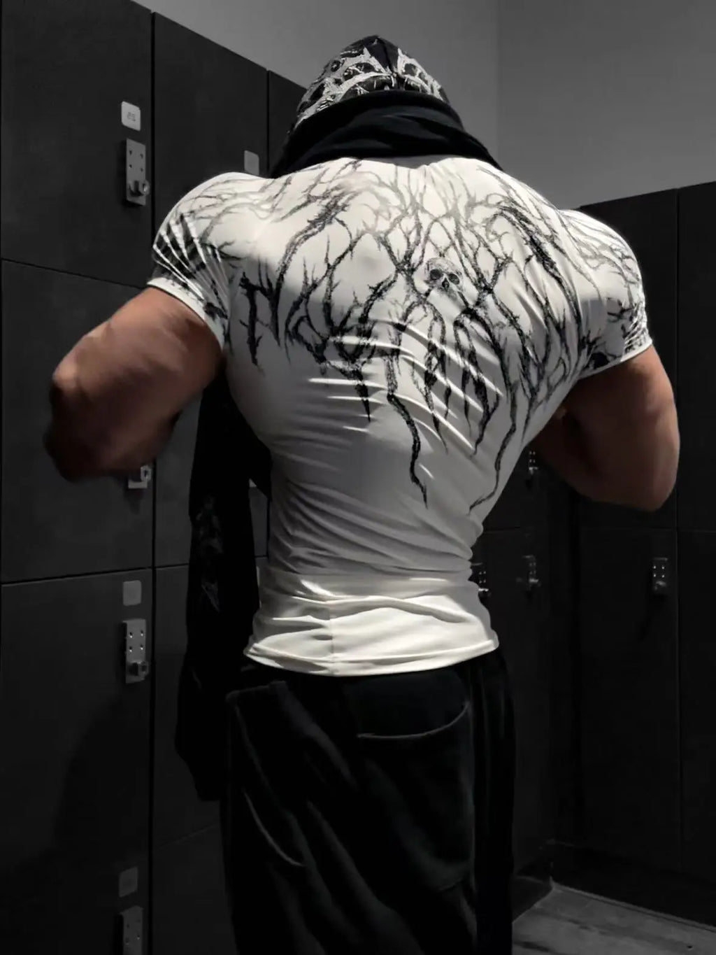 GYM T-shirt Men's Dark Gothic Print Muscle Tee High Elasticity And Quick Drying Exercise For Bodybuilding Training
