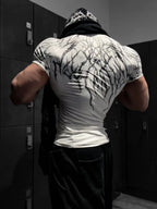 GYM T-shirt Men's Dark Gothic Print Muscle Tee High Elasticity And Quick Drying Exercise For Bodybuilding Training
