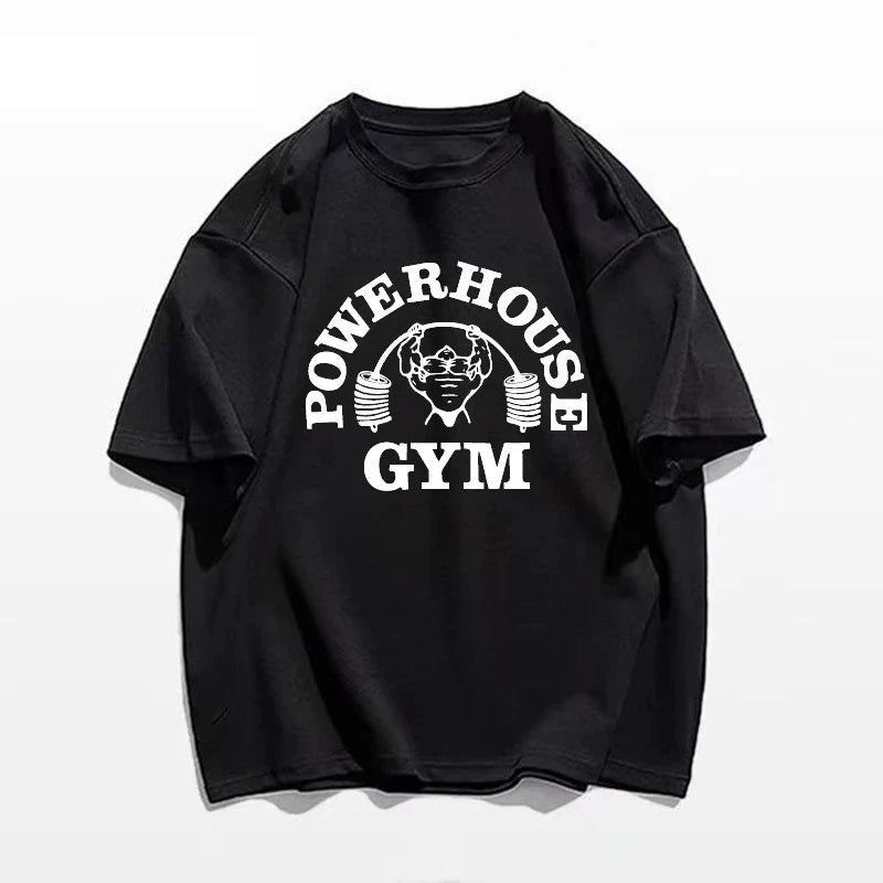 Summer Gym 100% Cotton Men's T-shirt Letter Weightlifting Printed Round Neck High Quality Street Outdoor Short Sleeve