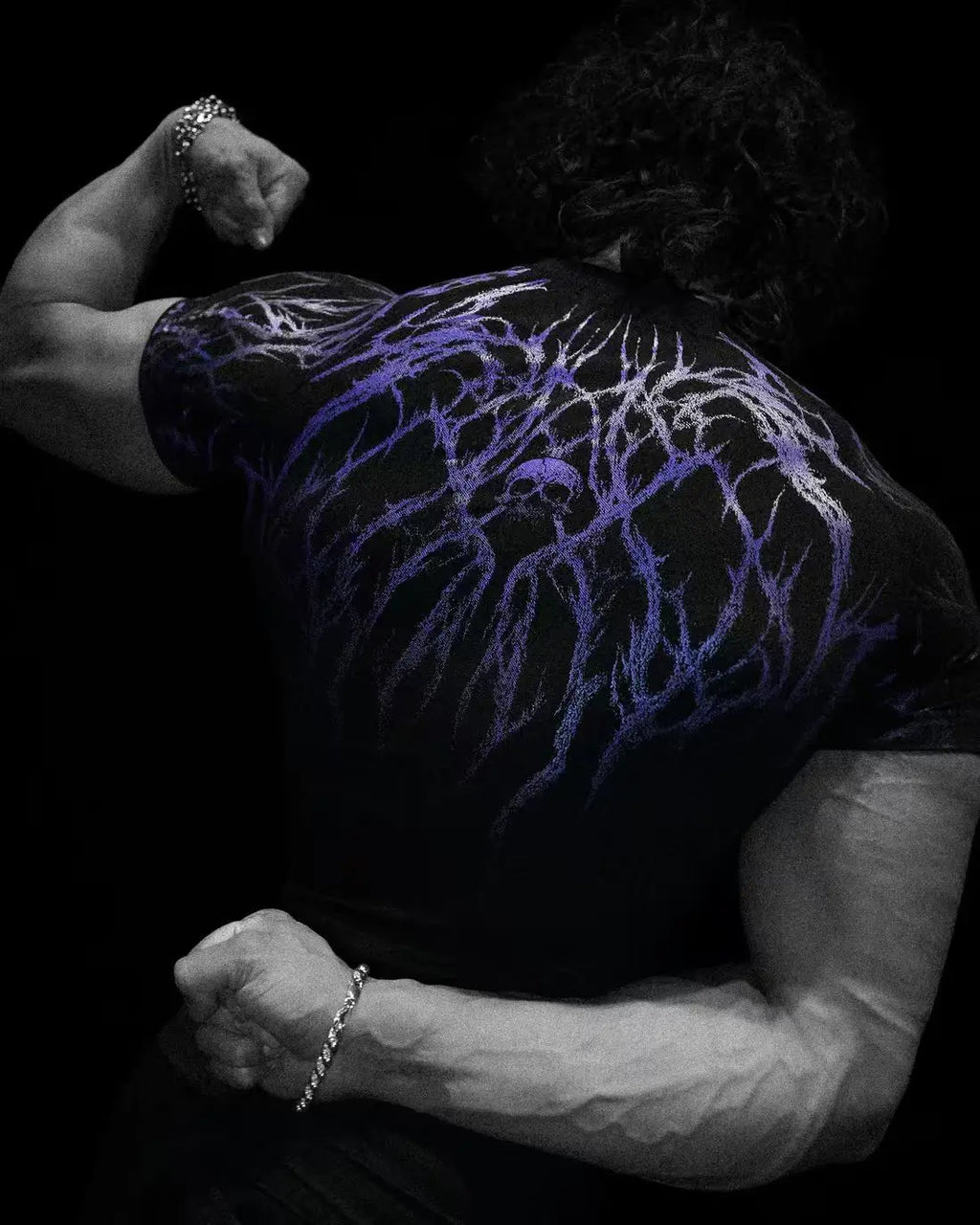 GYM T-shirt Men's Dark Gothic Print Muscle Tee High Elasticity And Quick Drying Exercise For Bodybuilding Training