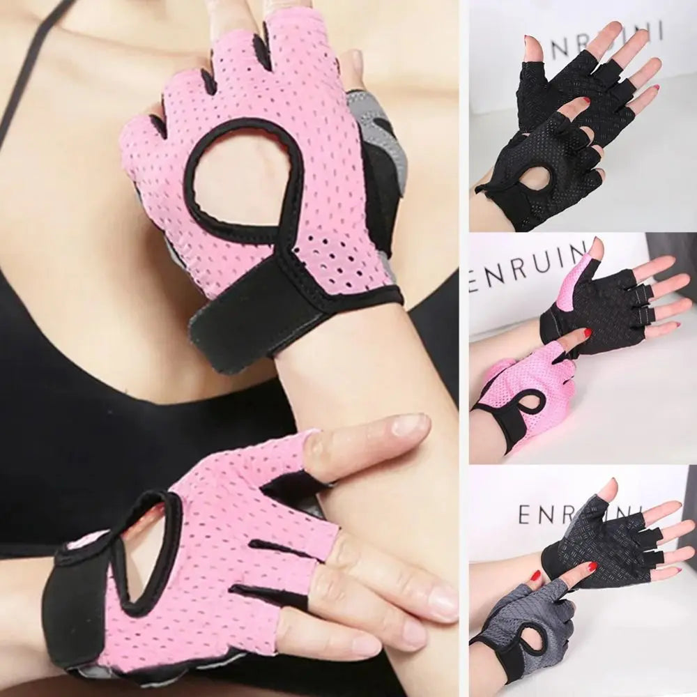 Gym Fitness Gloves For Women, Breathable Half Finger Anti-Slip Gloves For Bicycle Cycling Weight Lifting Yoga