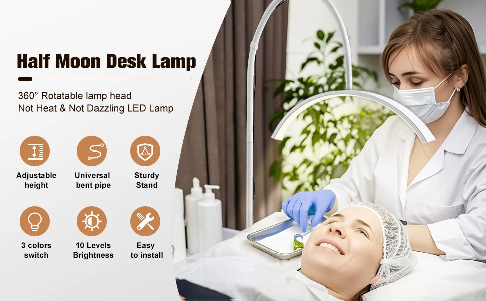 Half moon shaped LED table clip beauty lamp beauty salon nail and eye protection lamp suitable for beauty  makeup live streaming