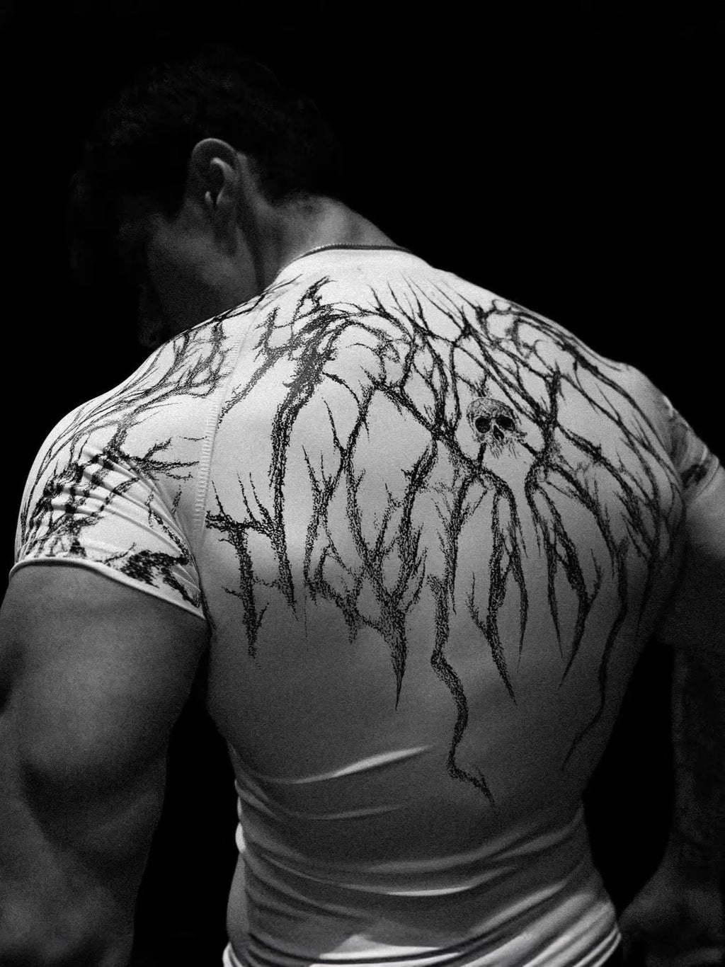 GYM T-shirt Men's Dark Gothic Print Muscle Tee High Elasticity And Quick Drying Exercise For Bodybuilding Training