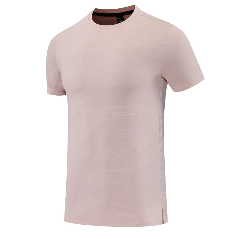 Gym Sport T Shirt Men Running Outdoor Workout Training Tees Round Neck Quick Dry Breathable Polyester Casual Short Sleeve