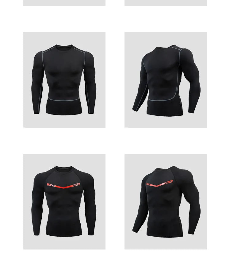 Gym Sports T-shirts for Men Long Sleeve Tights Boxing Sportswear Breathable Quick Dry Fitness Tops Male Outdoor Training Clothes