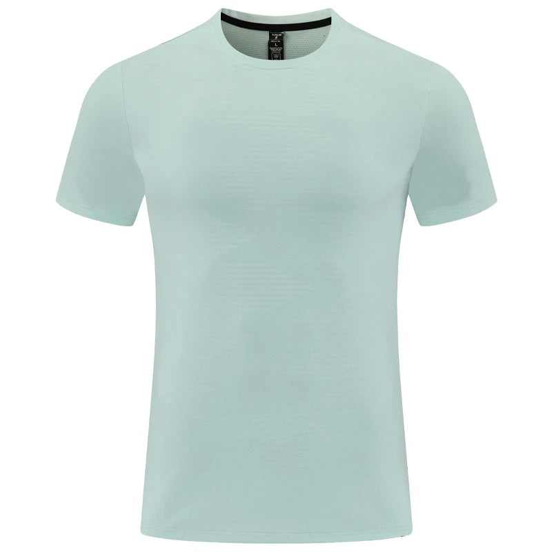 Gym Sport T Shirt Men Running Outdoor Workout Training Tees Round Neck Quick Dry Breathable Polyester Casual Short Sleeve