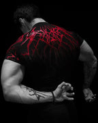 GYM T-shirt Men's Dark Gothic Print Muscle Tee High Elasticity And Quick Drying Exercise For Bodybuilding Training