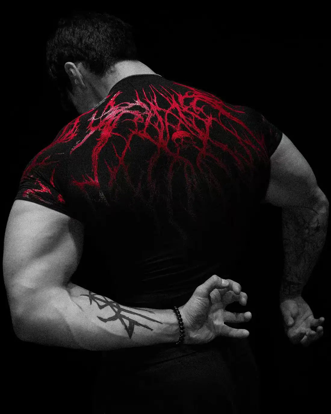 GYM T-shirt Men's Dark Gothic Print Muscle Tee High Elasticity And Quick Drying Exercise For Bodybuilding Training