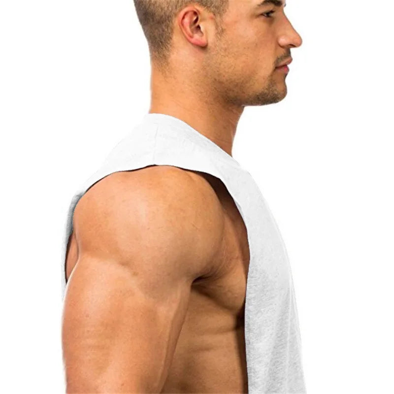 Gym Fitness Training Vests Cotton Breathable Side Slits Tank Tops Mens Bodybuilding Muscle Sleeveless Singlets Workout Shirts