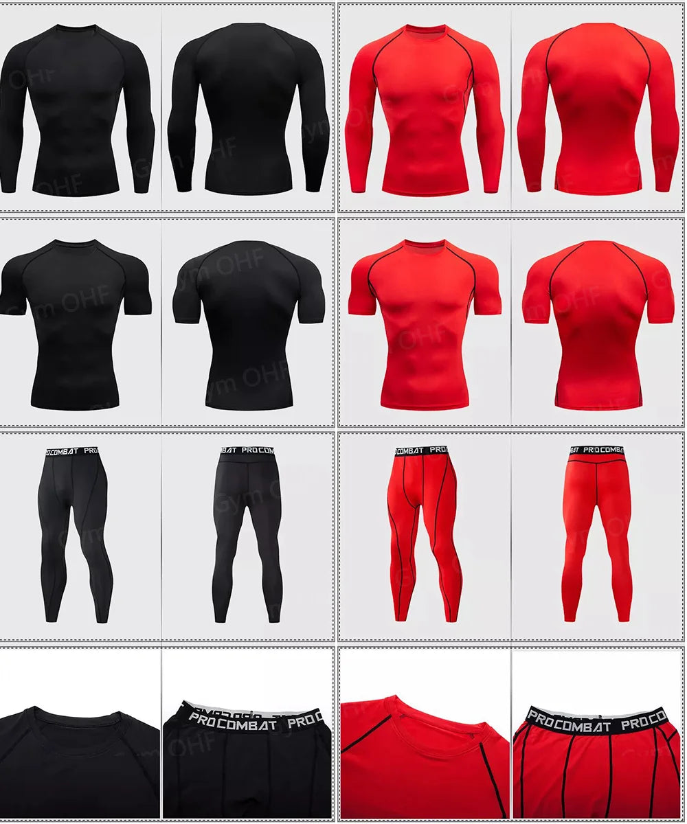 Gym Fitness T shirt Men's Short Sleeve Summer Boxing Jersey Legging Men Rashguard Compression Pants Quick Dry Tight T-shirts Men