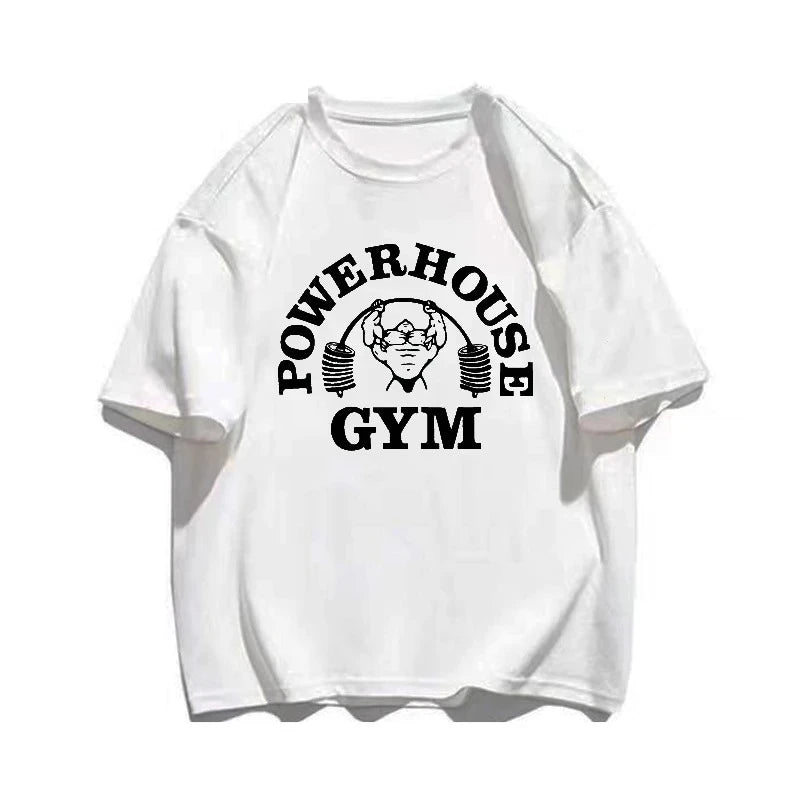 Summer Gym 100% Cotton Men's T-shirt Letter Weightlifting Printed Round Neck High Quality Street Outdoor Short Sleeve