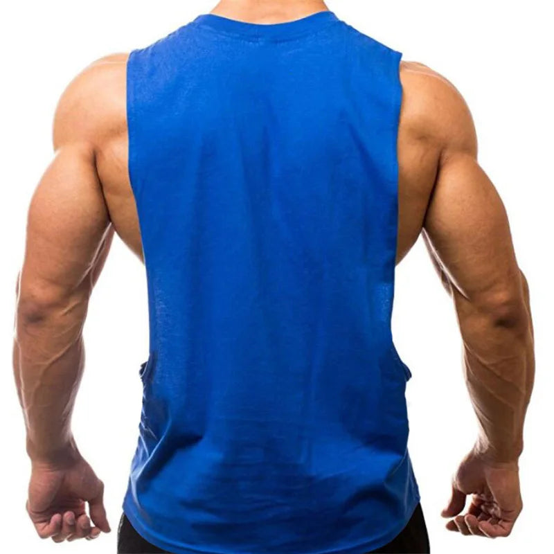 Gym Fitness Training Vests Cotton Breathable Side Slits Tank Tops Mens Bodybuilding Muscle Sleeveless Singlets Workout Shirts