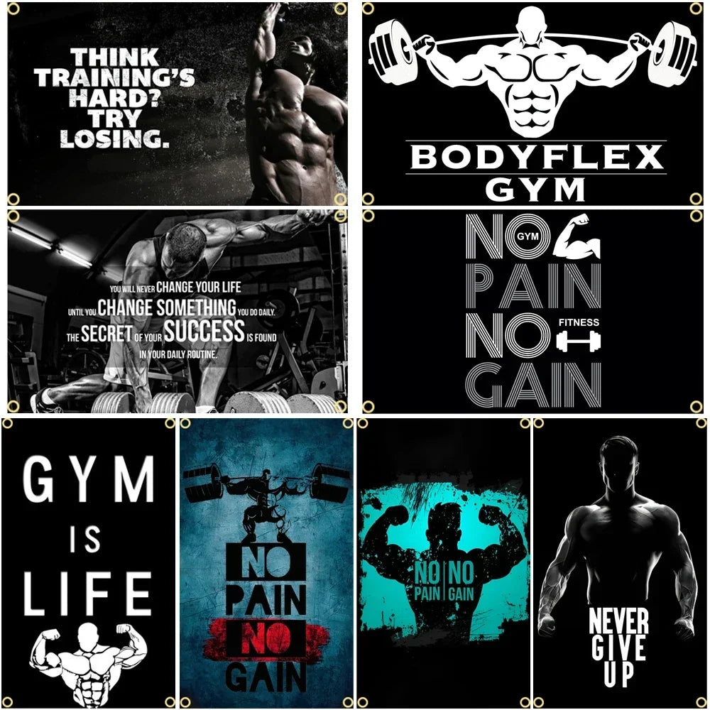 GYM Flag Message Signs Slogan Exercise Fitness Poster Advertise Logo Sport Outdoor Club Digital Printing Banner Brass Grommet