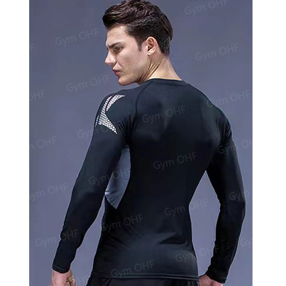 Gym Fitness T shirt Men's Short Sleeve Summer Boxing Jersey Legging Men Rashguard Compression Pants Quick Dry Tight T-shirts Men