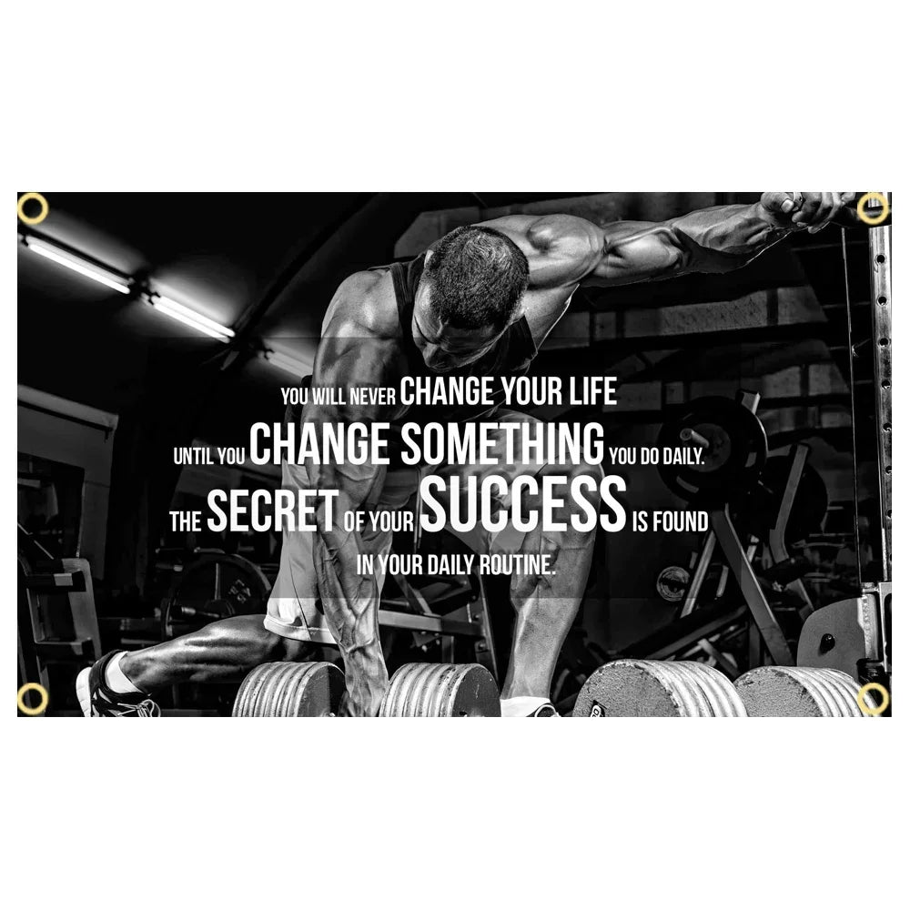 GYM Flag Message Signs Slogan Exercise Fitness Poster Advertise Logo Sport Outdoor Club Digital Printing Banner Brass Grommet