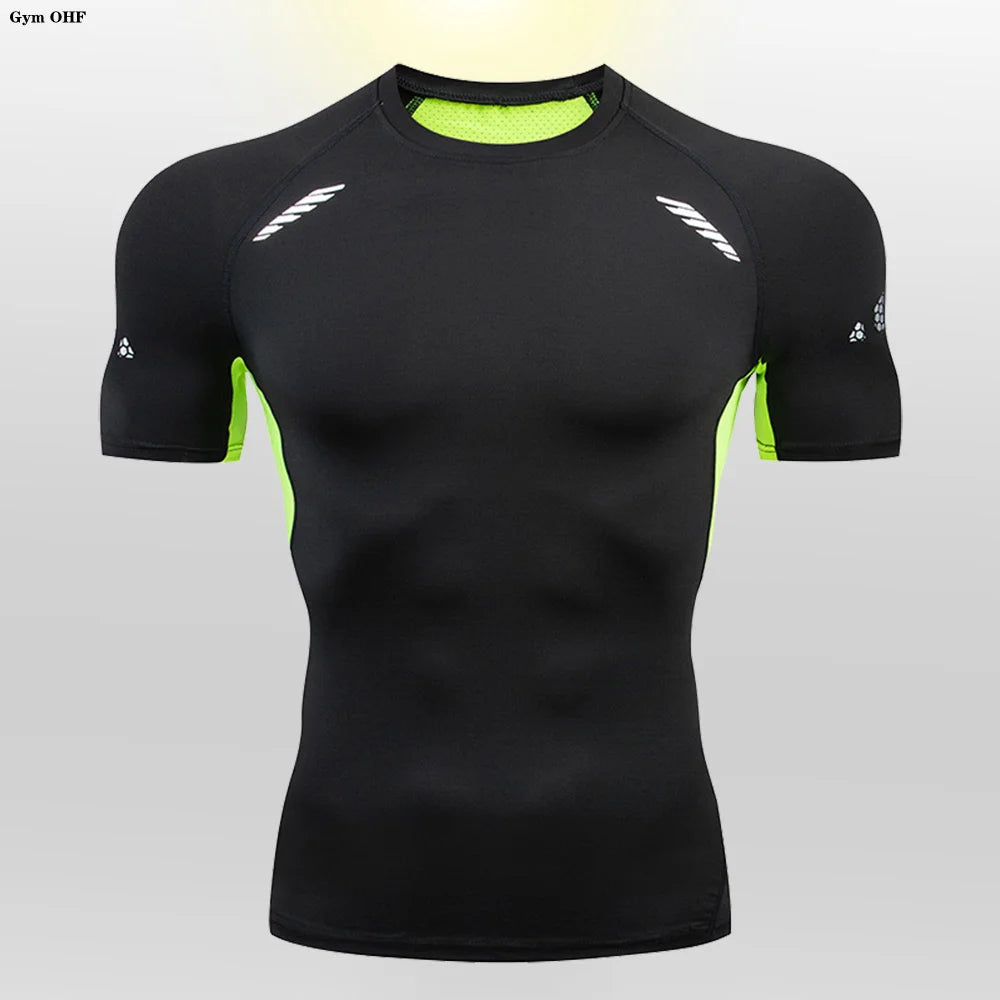 Gym Fitness T shirt Men's Short Sleeve Summer Boxing Jersey Legging Men Rashguard Compression Pants Quick Dry Tight T-shirts Men