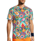 Gym T-Shirt For Man Retro Geometric 60S 70S T-Shirts Fashion Psychedelic Art Beach Tees O Neck Y2K Fun Design Tops Gift Idea