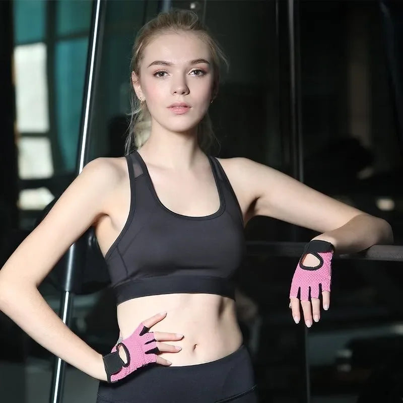 Gym Fitness Gloves For Women, Breathable Half Finger Anti-Slip Gloves For Bicycle Cycling Weight Lifting Yoga
