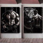 Gym Motivation Muscle Man with Tiger Bodybuilding Fitness Art Poster Canvas Painting Wall Print Picture for Home Gym Decor