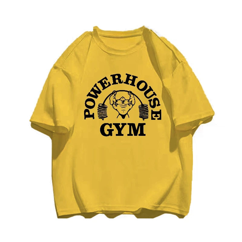 Summer Gym 100% Cotton Men's T-shirt Letter Weightlifting Printed Round Neck High Quality Street Outdoor Short Sleeve