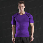 Gym Fitness T shirt Men's Short Sleeve Summer Boxing Jersey Legging Men Rashguard Compression Pants Quick Dry Tight T-shirts Men