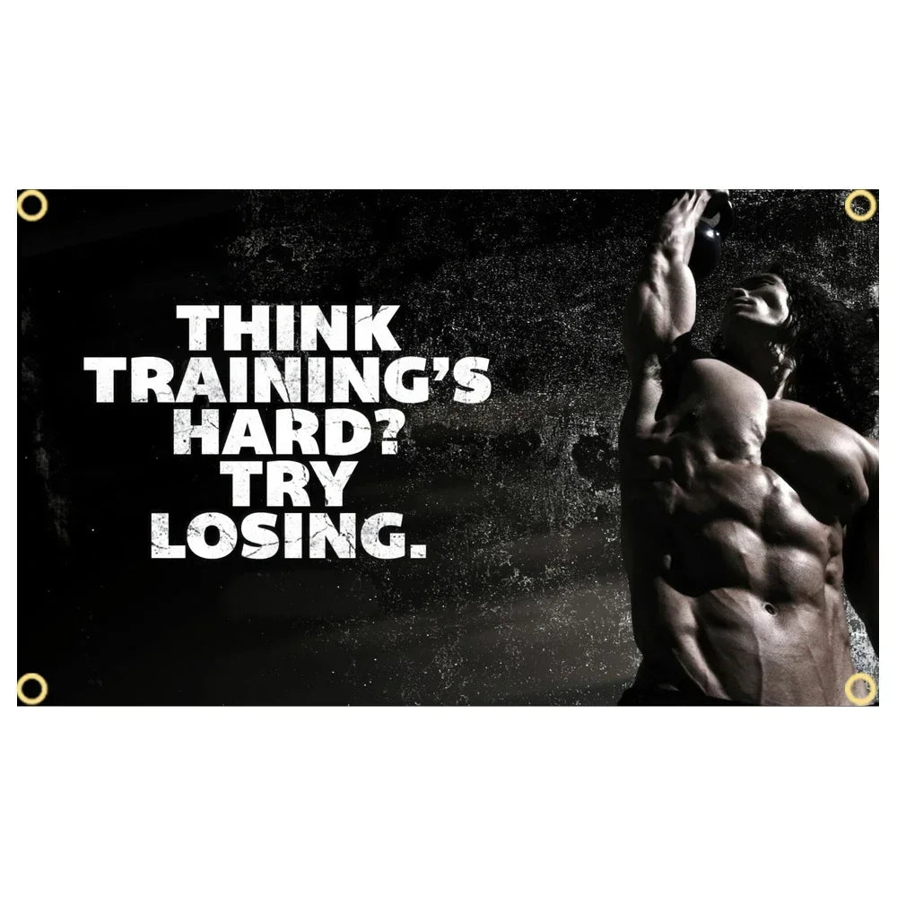 GYM Flag Message Signs Slogan Exercise Fitness Poster Advertise Logo Sport Outdoor Club Digital Printing Banner Brass Grommet