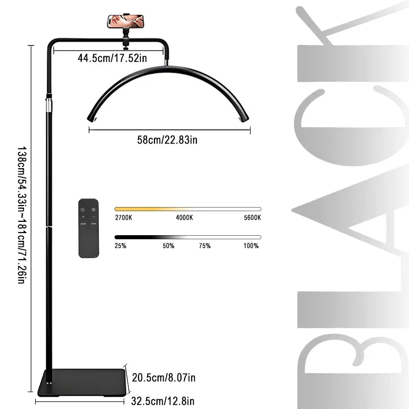130-181CM LED Beauty Light 40W Half Moon Floor Standing Dimmable Suitable For Beauty Salon Beauty Refill Makeup Lighting