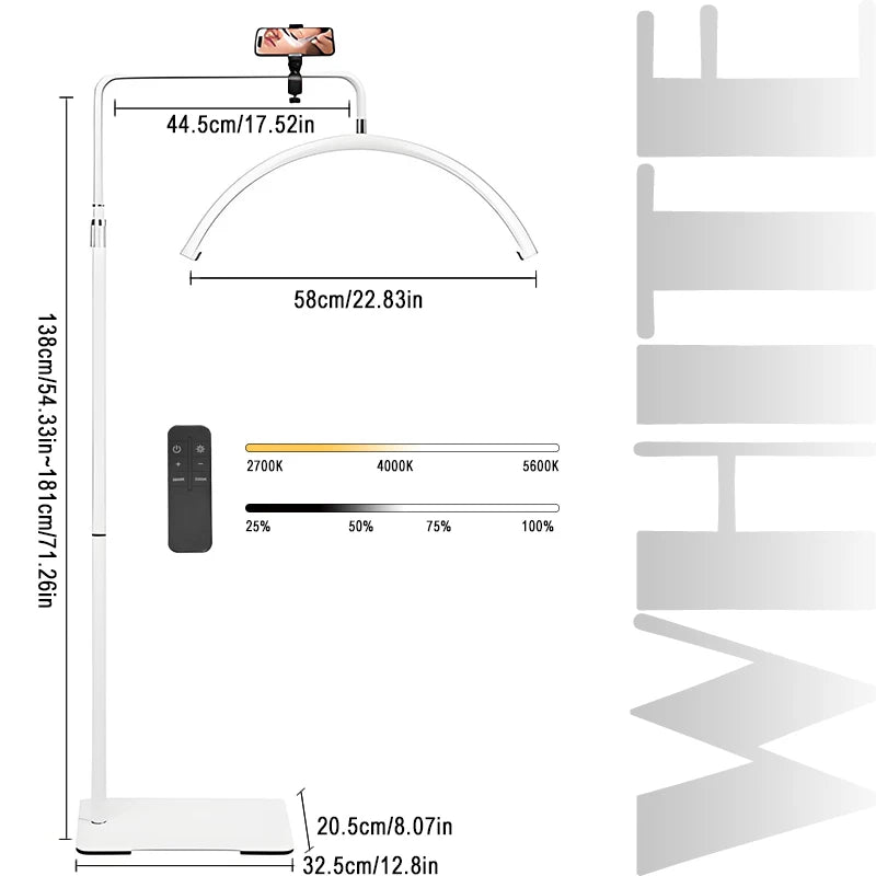 130-181CM LED Beauty Light 40W Half Moon Floor Standing Dimmable Suitable For Beauty Salon Beauty Refill Makeup Lighting