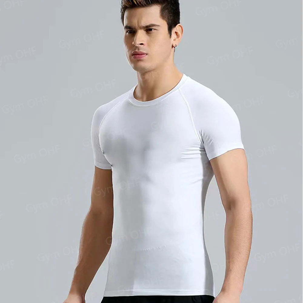 Gym Fitness T shirt Men's Short Sleeve Summer Boxing Jersey Legging Men Rashguard Compression Pants Quick Dry Tight T-shirts Men