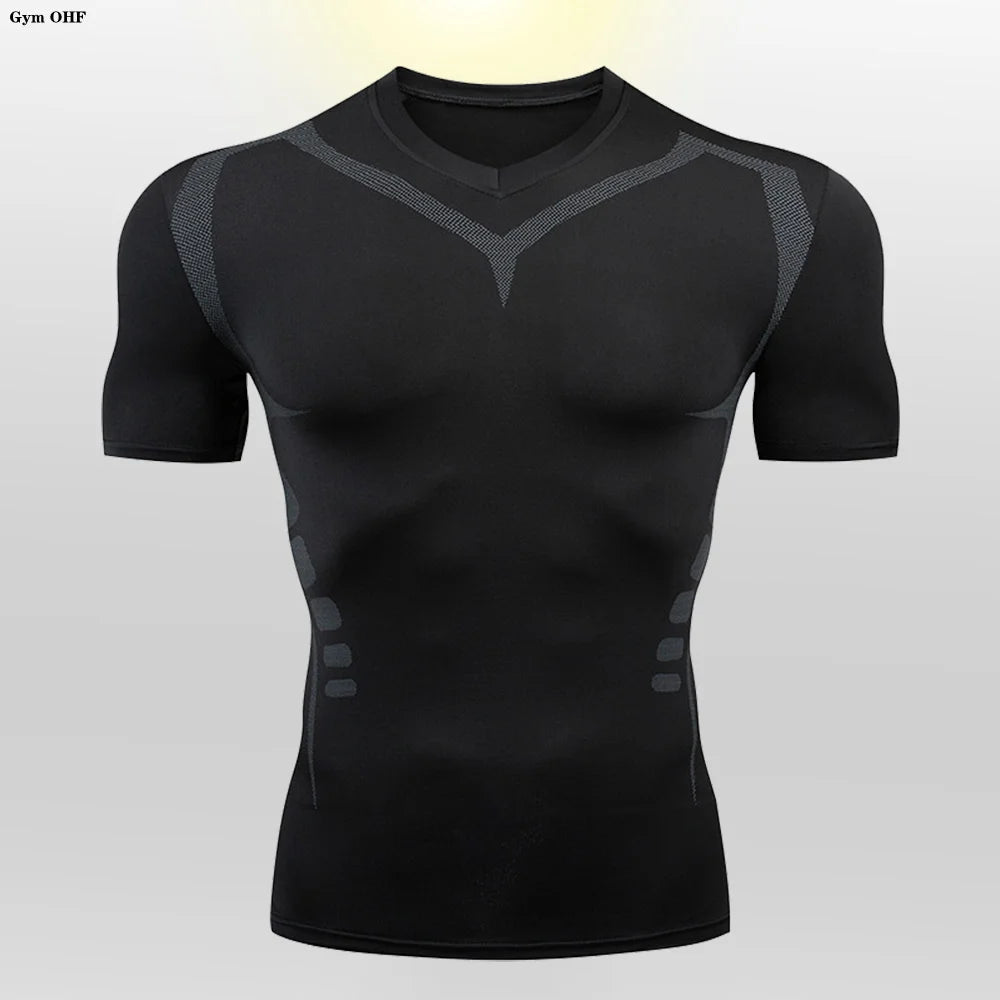 Gym Fitness T shirt Men's Short Sleeve Summer Boxing Jersey Legging Men Rashguard Compression Pants Quick Dry Tight T-shirts Men