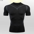 Gym Fitness T shirt Men's Short Sleeve Summer Boxing Jersey Legging Men Rashguard Compression Pants Quick Dry Tight T-shirts Men