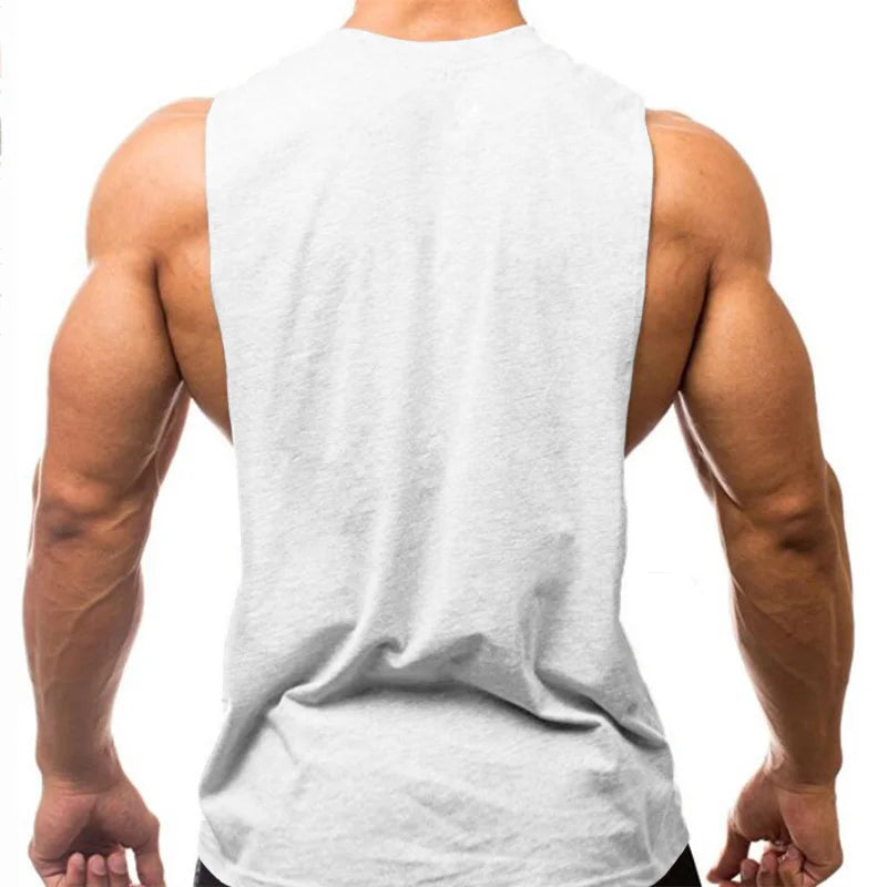 Gym Fitness Training Vests Cotton Breathable Side Slits Tank Tops Mens Bodybuilding Muscle Sleeveless Singlets Workout Shirts