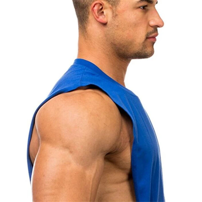 Gym Fitness Training Vests Cotton Breathable Side Slits Tank Tops Mens Bodybuilding Muscle Sleeveless Singlets Workout Shirts