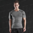 Gym Fitness T shirt Men's Short Sleeve Summer Boxing Jersey Legging Men Rashguard Compression Pants Quick Dry Tight T-shirts Men