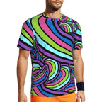 Gym T-Shirt For Man Retro Geometric 60S 70S T-Shirts Fashion Psychedelic Art Beach Tees O Neck Y2K Fun Design Tops Gift Idea