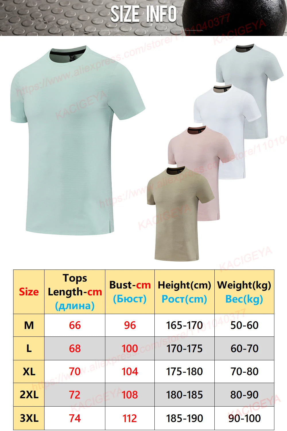 Gym Sport T Shirt Men Running Outdoor Workout Training Tees Round Neck Quick Dry Breathable Polyester Casual Short Sleeve