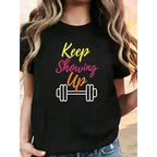 The Gym Is My Therapy Graphic T-Shirt Dumbbell Weightlifting Print Soft Casual Short Sleeve Women Daily Basic Top