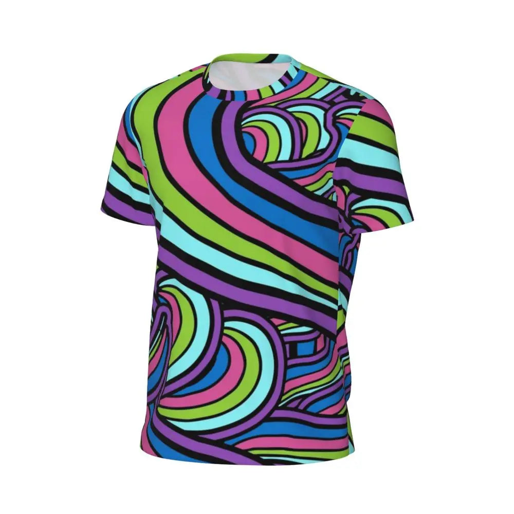 Gym T-Shirt For Man Retro Geometric 60S 70S T-Shirts Fashion Psychedelic Art Beach Tees O Neck Y2K Fun Design Tops Gift Idea