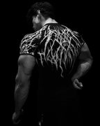 GYM T-shirt Men's Dark Gothic Print Muscle Tee High Elasticity And Quick Drying Exercise For Bodybuilding Training