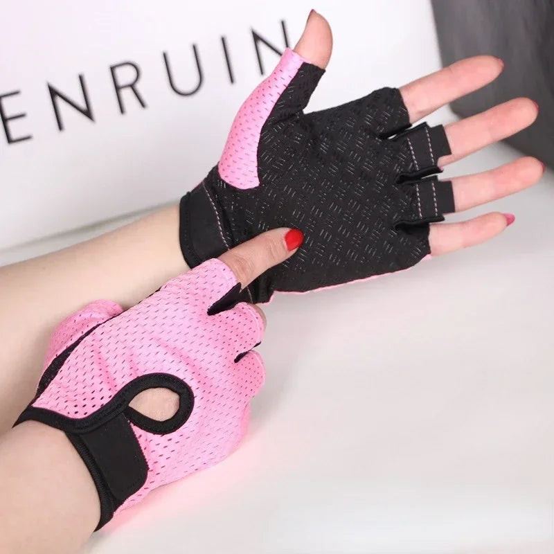 Gym Fitness Gloves For Women, Breathable Half Finger Anti-Slip Gloves For Bicycle Cycling Weight Lifting Yoga