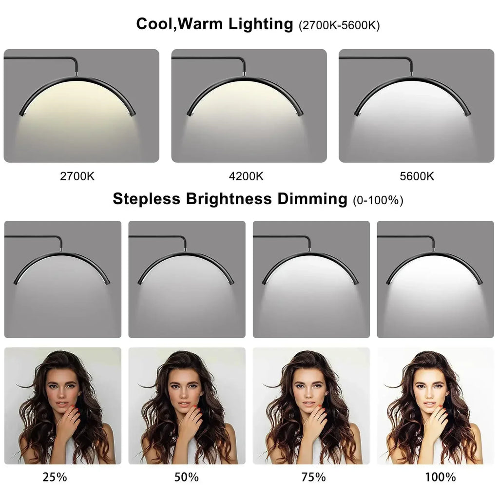 130-181CM LED Beauty Light 40W Half Moon Floor Standing Dimmable Suitable For Beauty Salon Beauty Refill Makeup Lighting