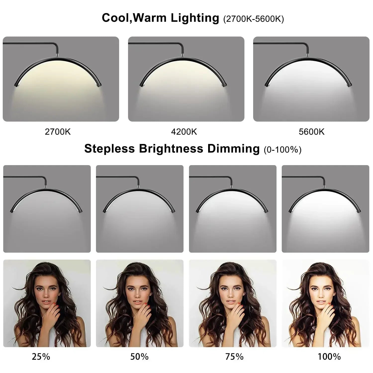 130-181CM LED Beauty Light 40W Half Moon Floor Standing Dimmable Suitable For Beauty Salon Beauty Refill Makeup Lighting