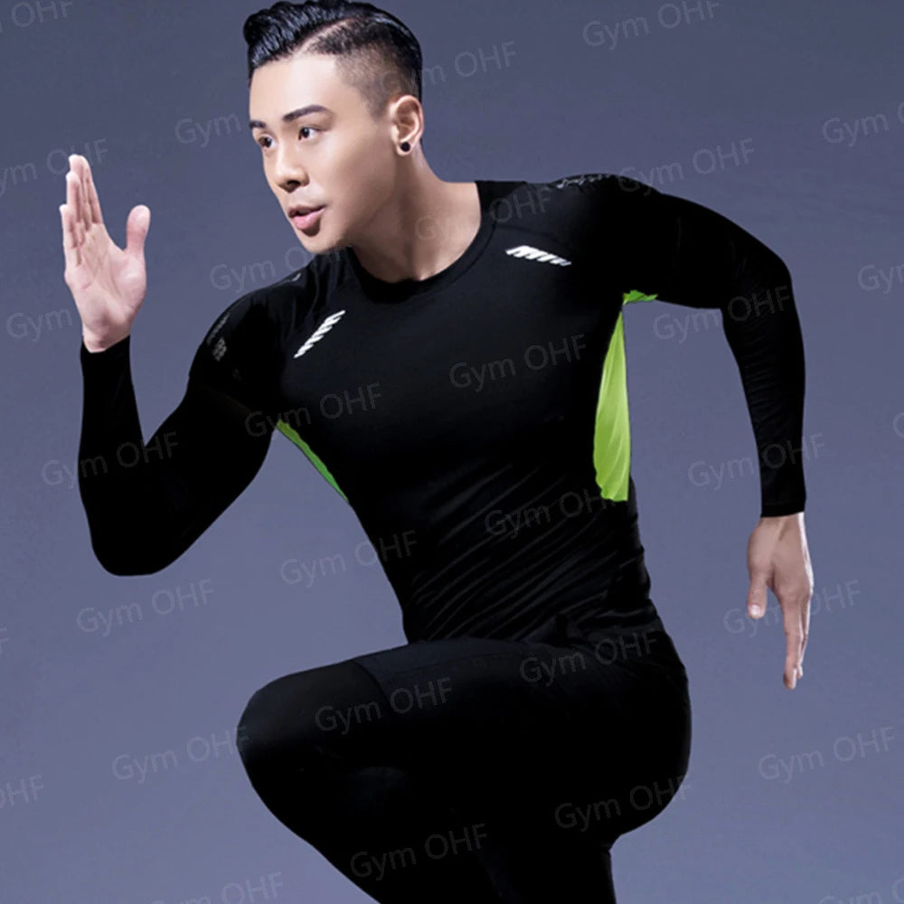 Gym Fitness T shirt Men's Short Sleeve Summer Boxing Jersey Legging Men Rashguard Compression Pants Quick Dry Tight T-shirts Men