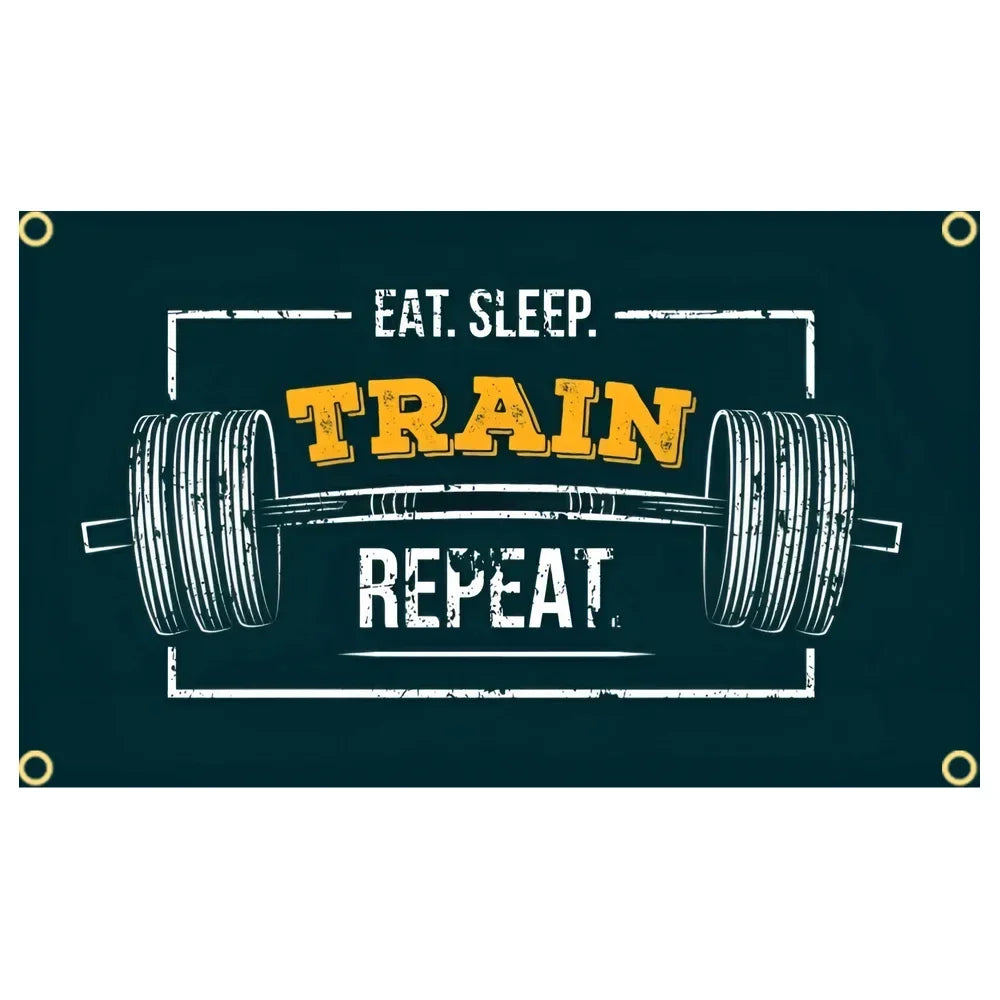 GYM Flag Message Signs Slogan Exercise Fitness Poster Advertise Logo Sport Outdoor Club Digital Printing Banner Brass Grommet