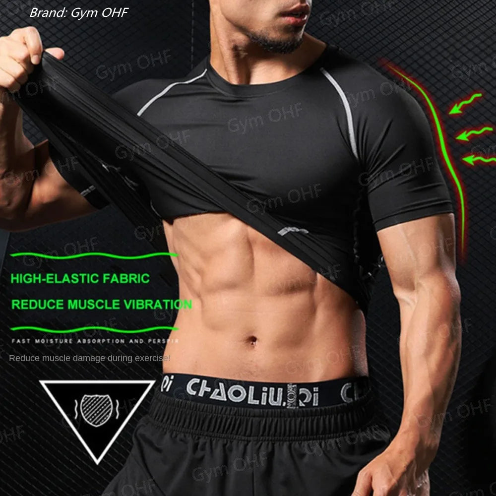 Gym Fitness T shirt Men's Short Sleeve Summer Boxing Jersey Legging Men Rashguard Compression Pants Quick Dry Tight T-shirts Men