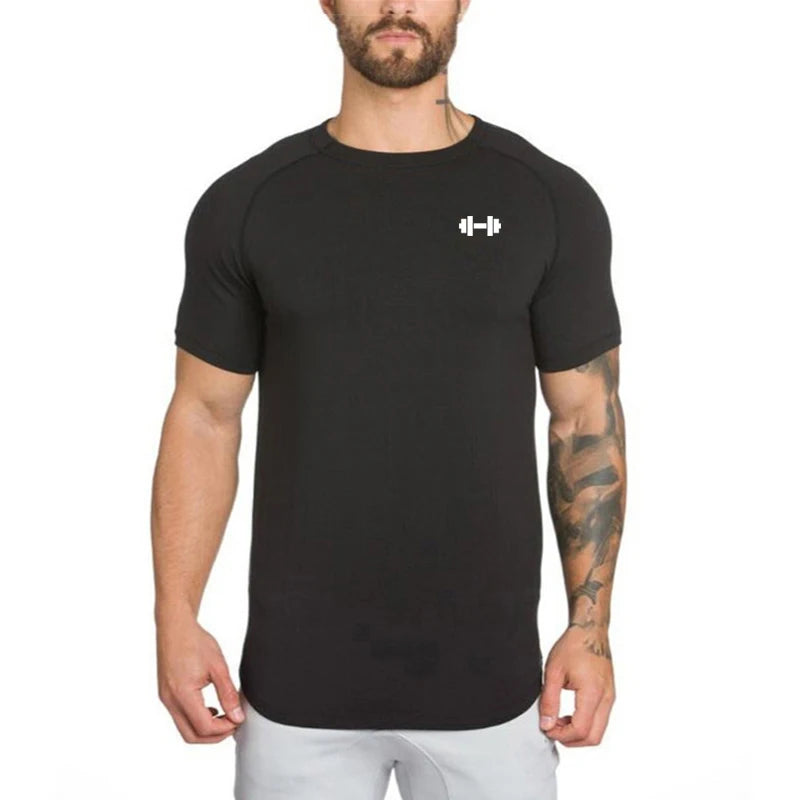 Gym Bodybuilding Workout Clothing Sportswear Mens Casual Short-sleeved Cotton Shirts Summer Fitness Breathable Slim Fit T-Shirts