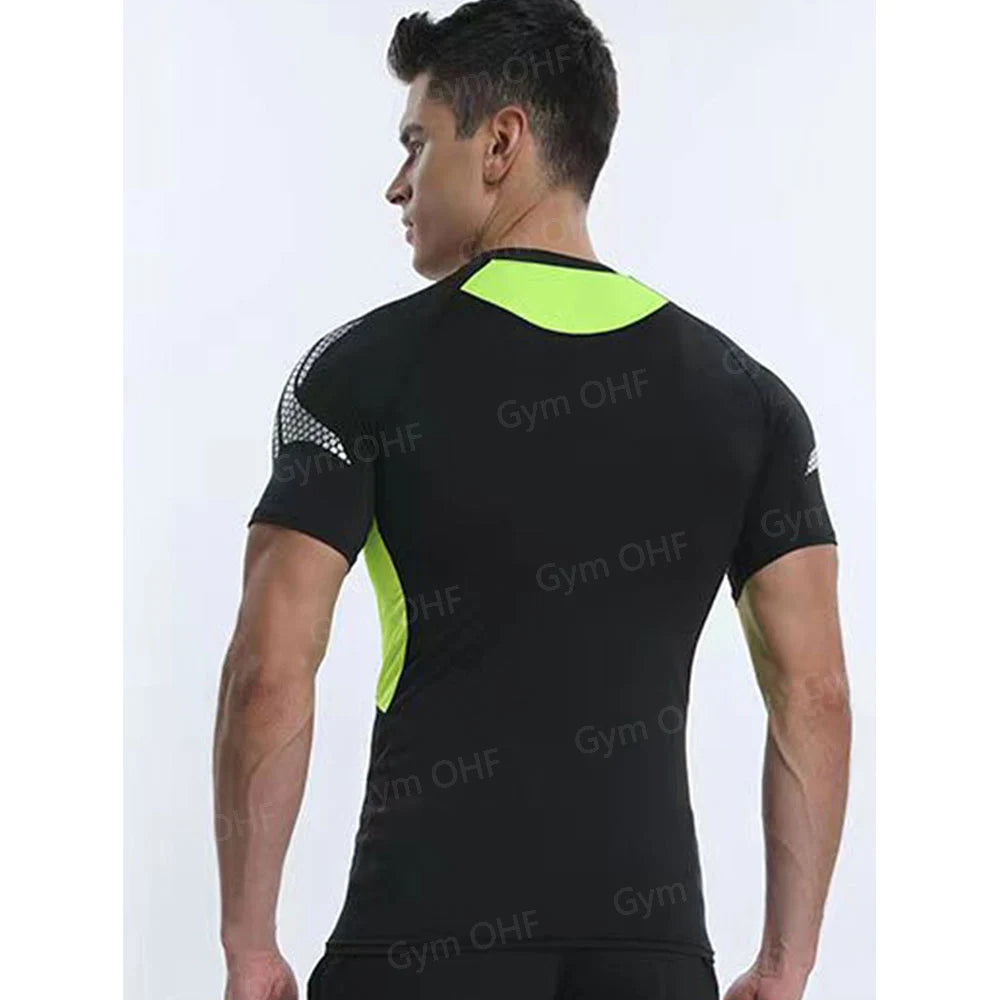 Gym Fitness T shirt Men's Short Sleeve Summer Boxing Jersey Legging Men Rashguard Compression Pants Quick Dry Tight T-shirts Men